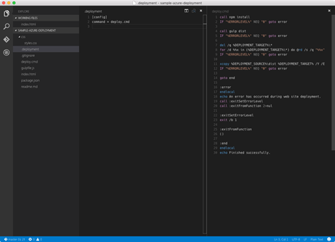 .deployment and deploy batch files open in Visual Studio Code
