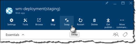 The Swap button highlighted on the staging deployment slot’s blade