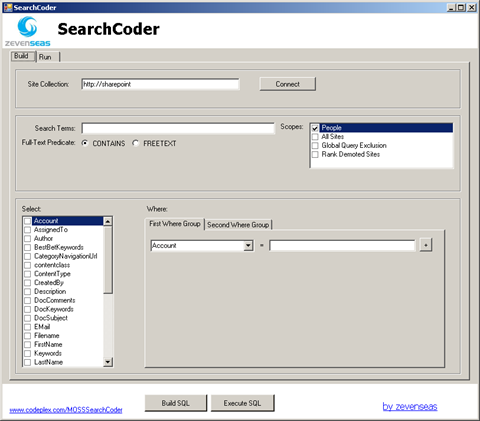 zevenseas MOSS SQL SearchCoder screenshot