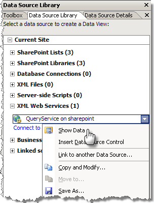 Showing Data returned by a web service in SharePoint Designer