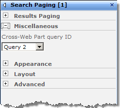 Configuring Miscellaneous options of the Search Paging Web Part
