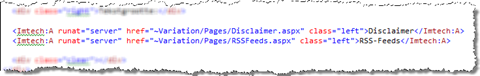 Example of using the extended anchor control: Variation relative links to contact page and RSS feeds