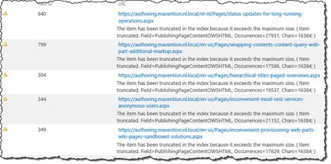 Content truncation warnings in SharePoint Search Crawl Log