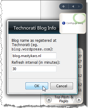 Configuring the Technorati Blog Info gadget