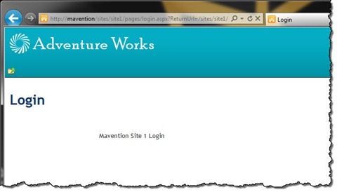 Login page of the Mavention Site 1 Site Collection