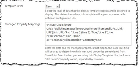 Third part of the Display Template properties configuration