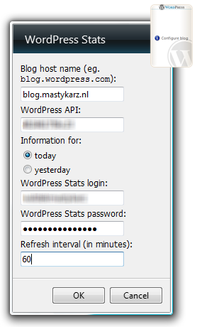 Configuring the WordPress Stats Vista Sidebar Gadget...