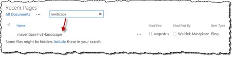 Searching for a particular page using the search box in the ‘Recent pages’ overview