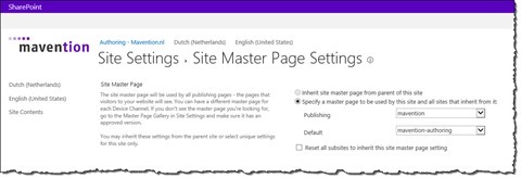 Master Pages configuration on the authoring site