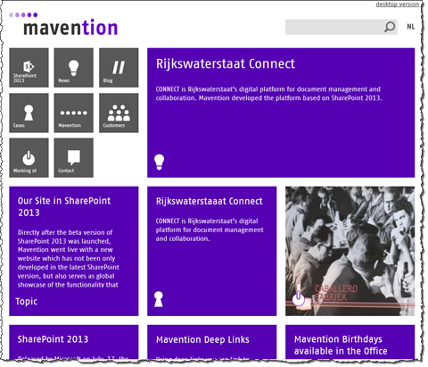 Tiles on the homepage of mavention.com