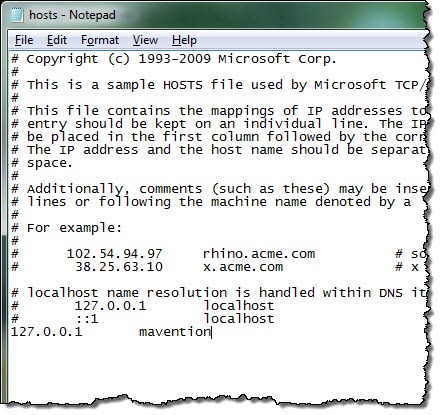 Custom host header registered with the hosts file