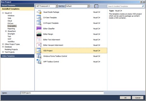 Creating a new VSIX project in Visual Studio 2010