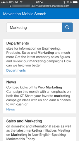 Searching in SharePoint on a mobile device with Mavention Mobile Search