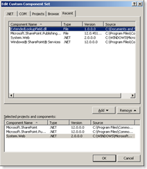 Edit Custom Component Set dialog