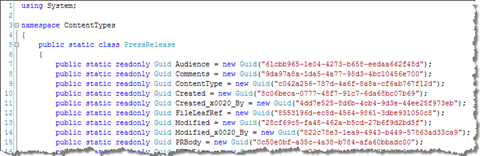 Content Type wrapper class generated by Imtech Fields Explorer