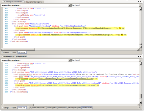 Comparing the generated WSDL manifest and one of a working SharePoint 2007 Web Service