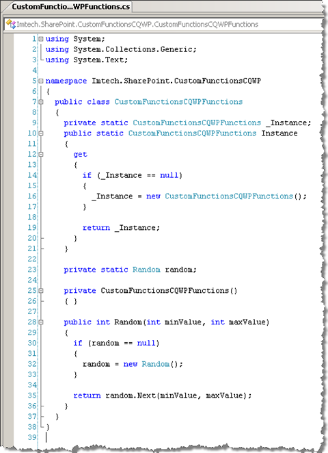 Programming the singleton class containing custom XSL functions and the Random method