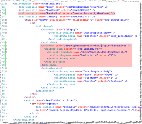 Adding the logic required to display a random page inside CustomContenQueryMain.xsl