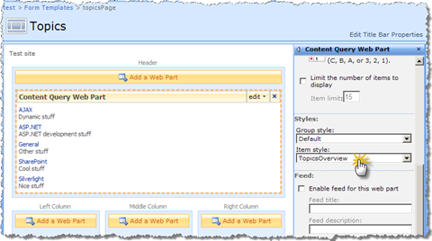Making the Content Query Web Part use the custom Item Style template