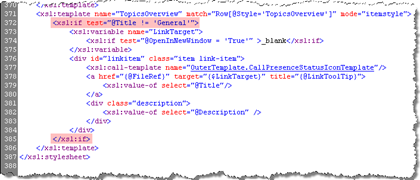 Modifying the Item Style template to display all topics except General