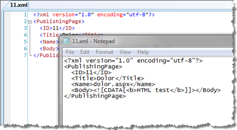 By changing the value of the encoding attribute to UTF-8 the XML file gets properly displayed using Visual Studio 2008