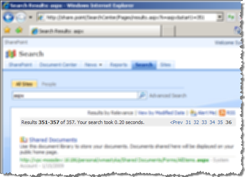 The last page of a search result. Estimated number of hits has changed even further from 314 to 357