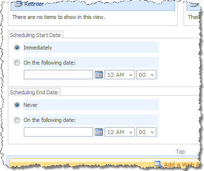 Publishing Schedule controls rendered with correct labels