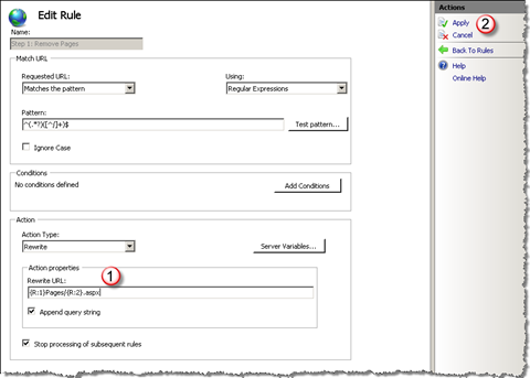 Completed Rule including the Rewrite URL