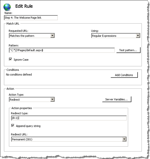 Adding the Rule for redirecting Welcome Pages to their semantic equivalents