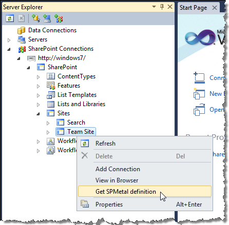 New ‘Get SPMetal definition’ menu option added to every Site Node in the SharePoint Server Explorer