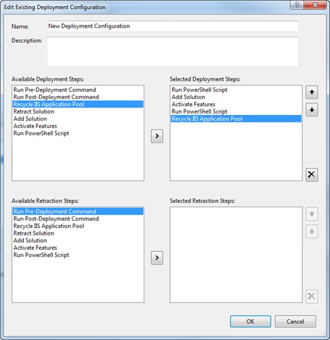 Multiple Run PowerShell Script tasks selected in the Deployment Configuration