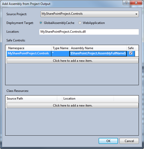 Add a Safe Controls entry using Replaceable Parameter for the Assembly Name value