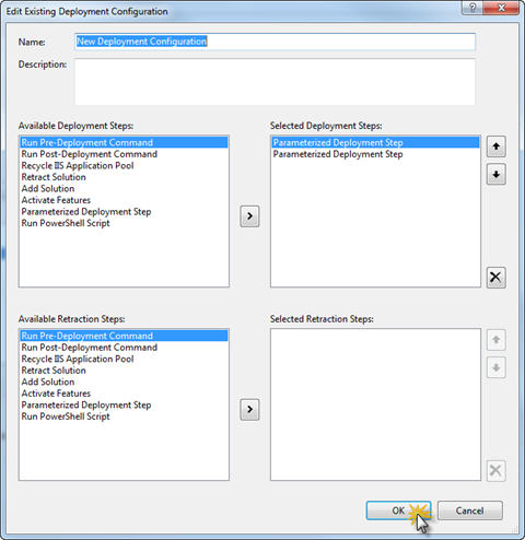 Adding two Parameterized Deployment Steps to the Deployment Configuration