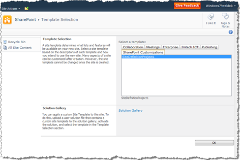 Applying the newly created Site Definition to the empty Site Collection