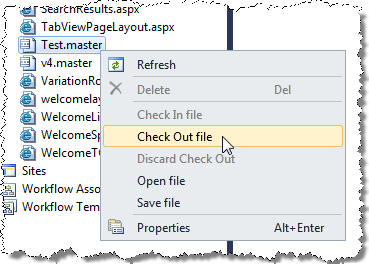 Checking out a Master Page using the Imtech Master Pages and Page Layout Extension