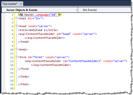 Contents of a Master Page opened using the Imtech Master Pages and Page Layouts Extension