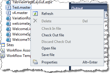 Imtech Master Pages and Page Layouts Extension menu items on a Master Page