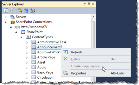 Creating Page Layout from Content Types is supported for Publishing Content Types only