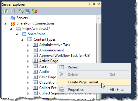 Creating Page Layouts from Content Types