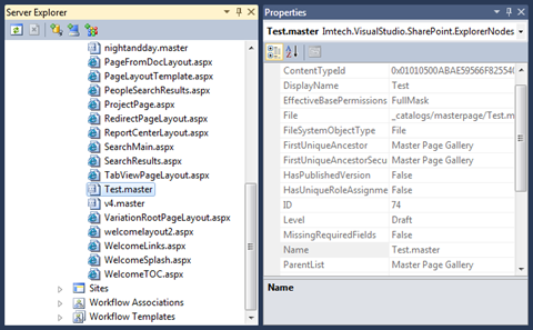 Viewing properties of Master Pages and Page Layouts using the Imtech Master Pages and Page Layouts Extension