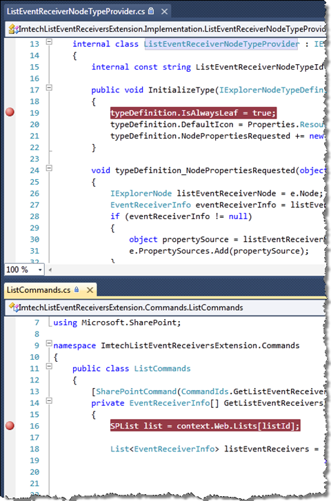 Symbols of the SharePoint Commands assembly have been correctly loaded after attaching the debugger to the vssphost4.exe process