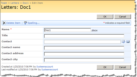 Screenshot of the Document Library used to store letters