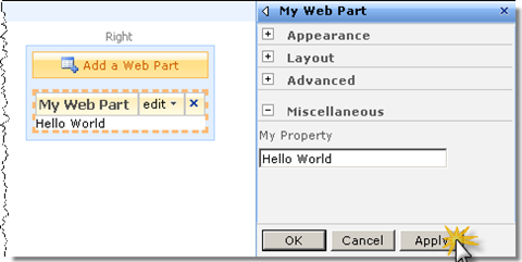 After clicking the Apply button for the second time the Web Part applied the changes