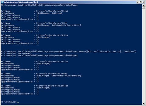 List of restricted types after removing the SPList.GetItems method.