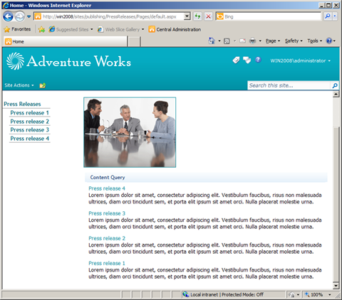 Content aggregation using the Content Query Web Part that shows title and description of every page.