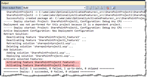 Visual Studio 2010 Output Window showing the log of the deployment process