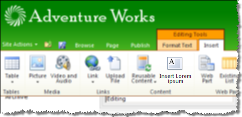 Mavention Insert Lorem ipsum button highlighted on the Ribbon
