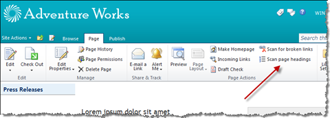 The Scan page headings button on the Ribbon.