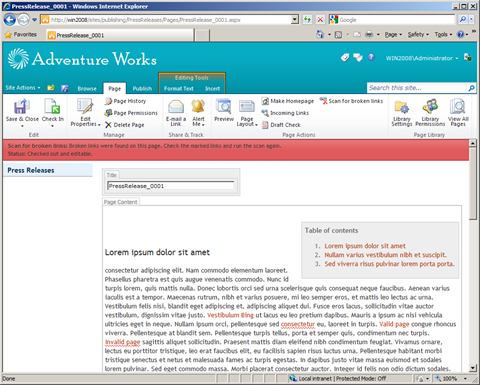 Using the Mavention Scan Page for Broken Links in the Edit Mode.