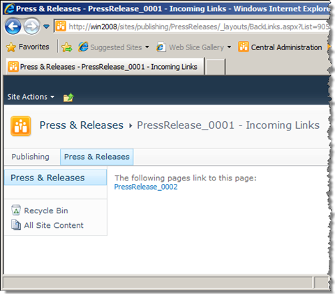 Incoming link from Press Release 0002 on the list of incoming links